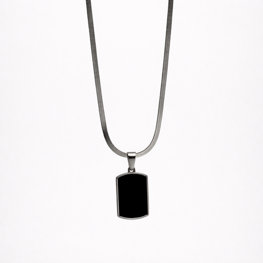 Men's Black Tag Pendant (Silver)