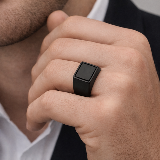 Black Stone Square Signet Ring