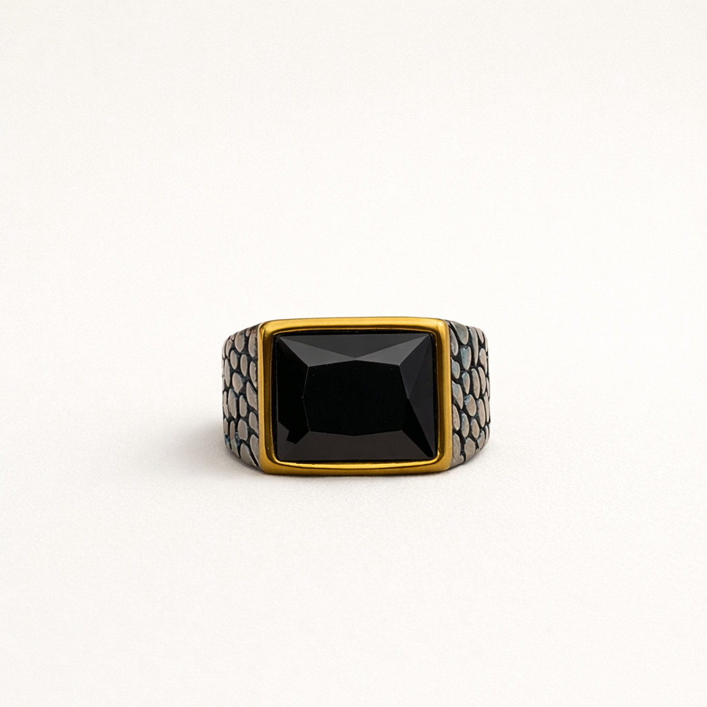 Black Stone Gold Edge Signet Ring