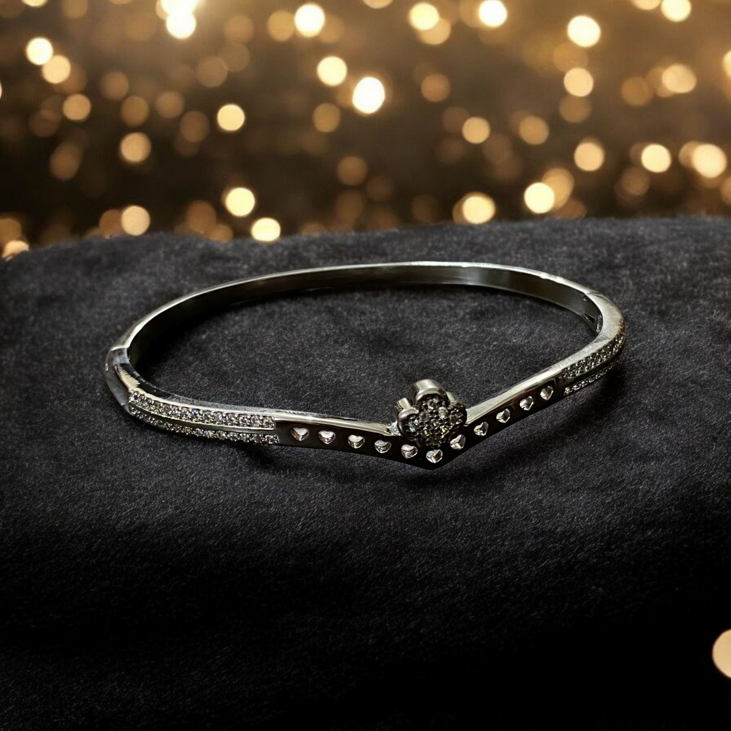 Silver Heart Crown Bangle