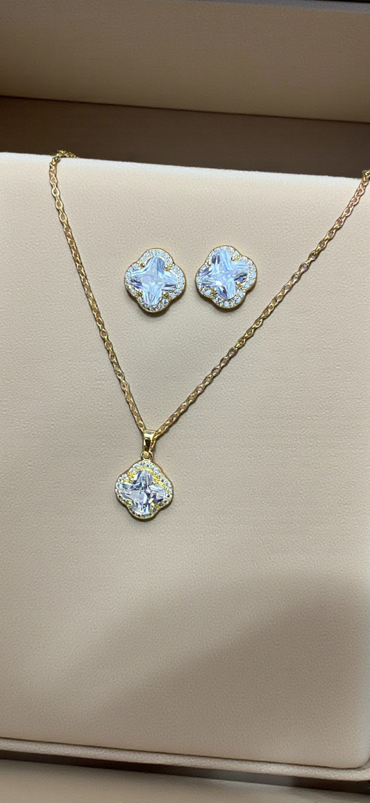 Crystal Bloom Pendant Set – Gold Finish