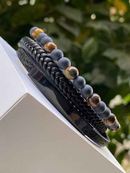 Men’s Triple-Layer Beaded  Bracelet