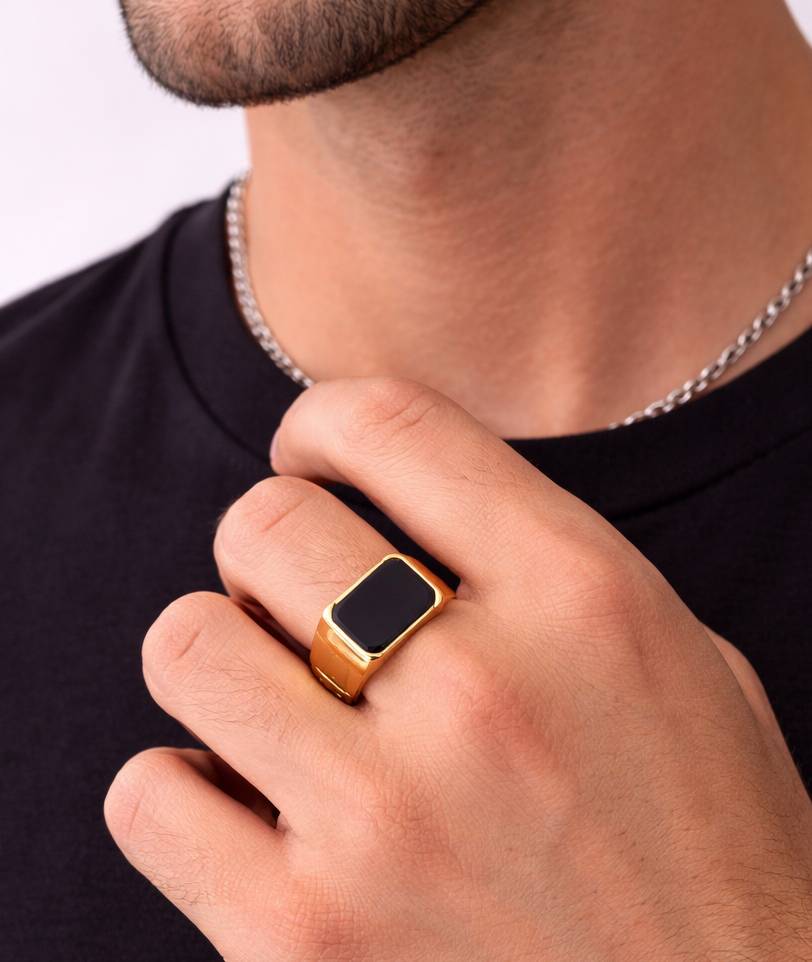 Gold Ring with Black Stone