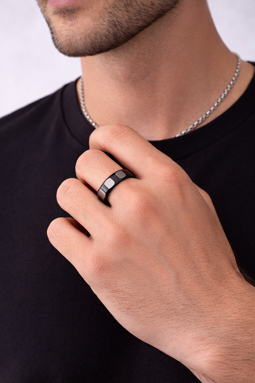 Faceted Stainless Steel Band Ring