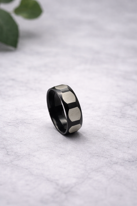 Faceted Stainless Steel Band Ring