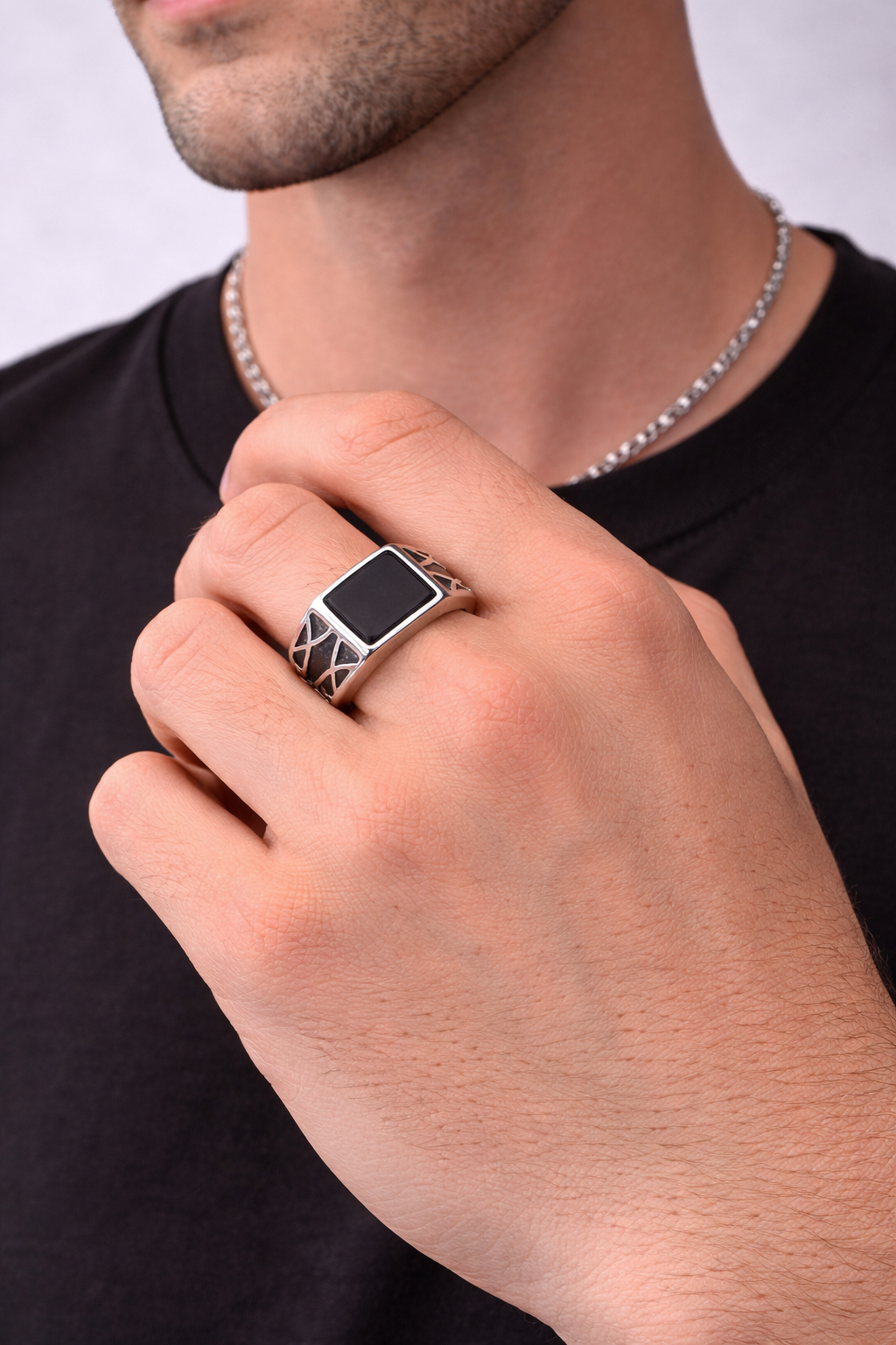 Black Onyx Square Ring