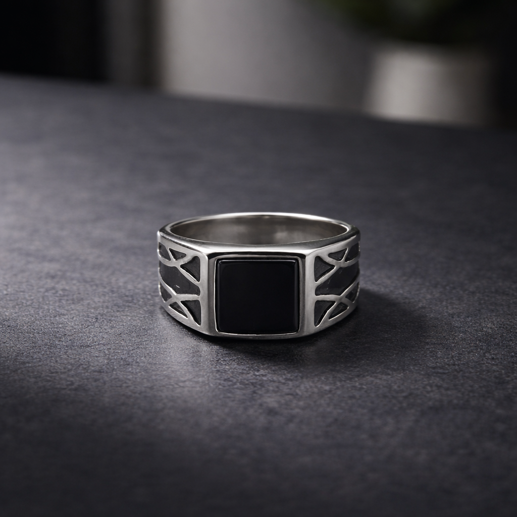 Black Onyx Square Ring