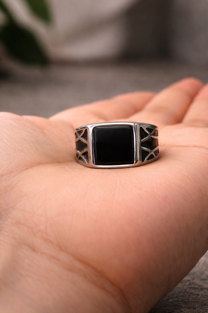 Black Onyx Square Ring