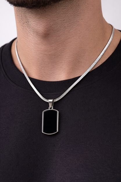 Men's Black Tag Pendant (Silver)