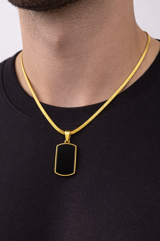 Men’s Black Tag Pendant (gold)