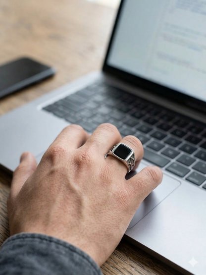 Black Onyx Square Ring