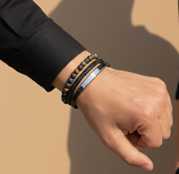 Men’s Triple-Layer Beaded  Bracelet