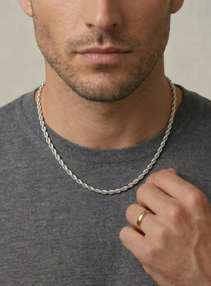 Men's Rope Chain Necklace (Silver)