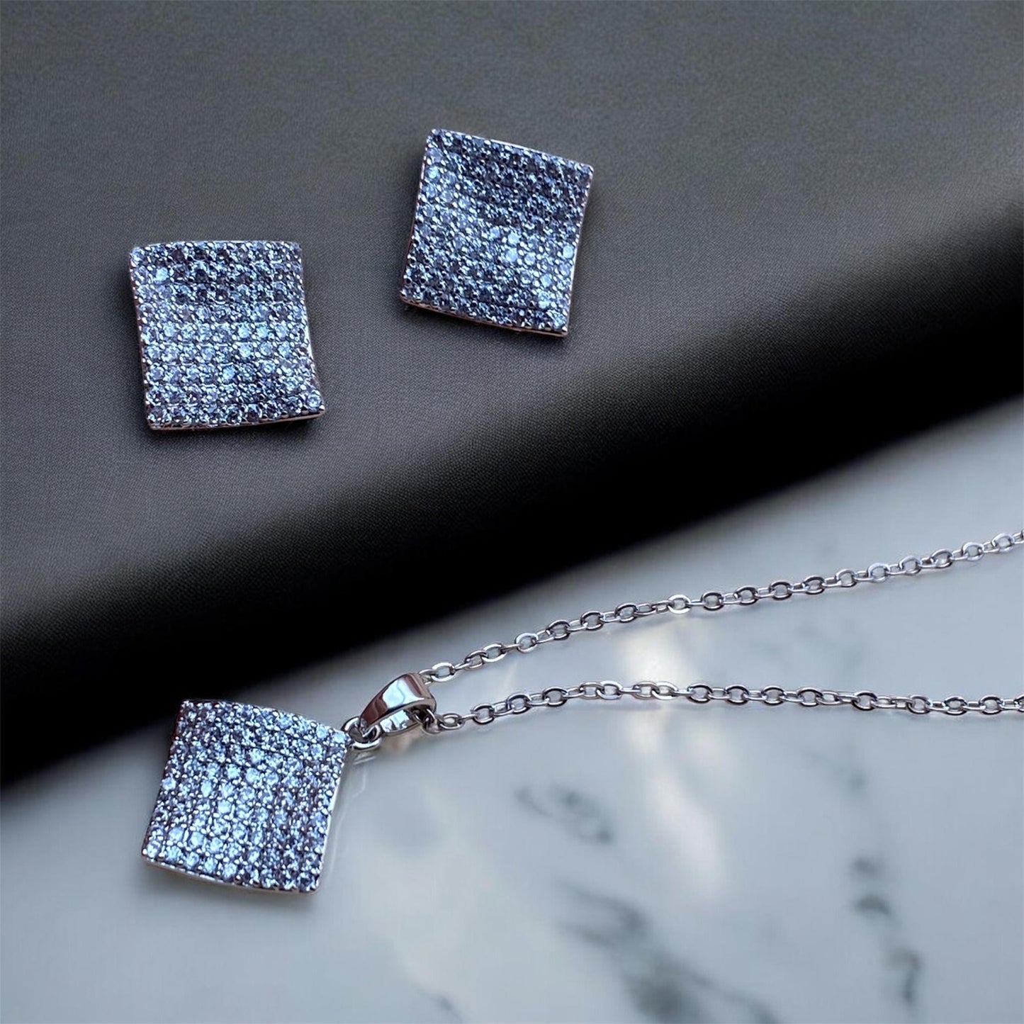 Square Crystal Pendant Set