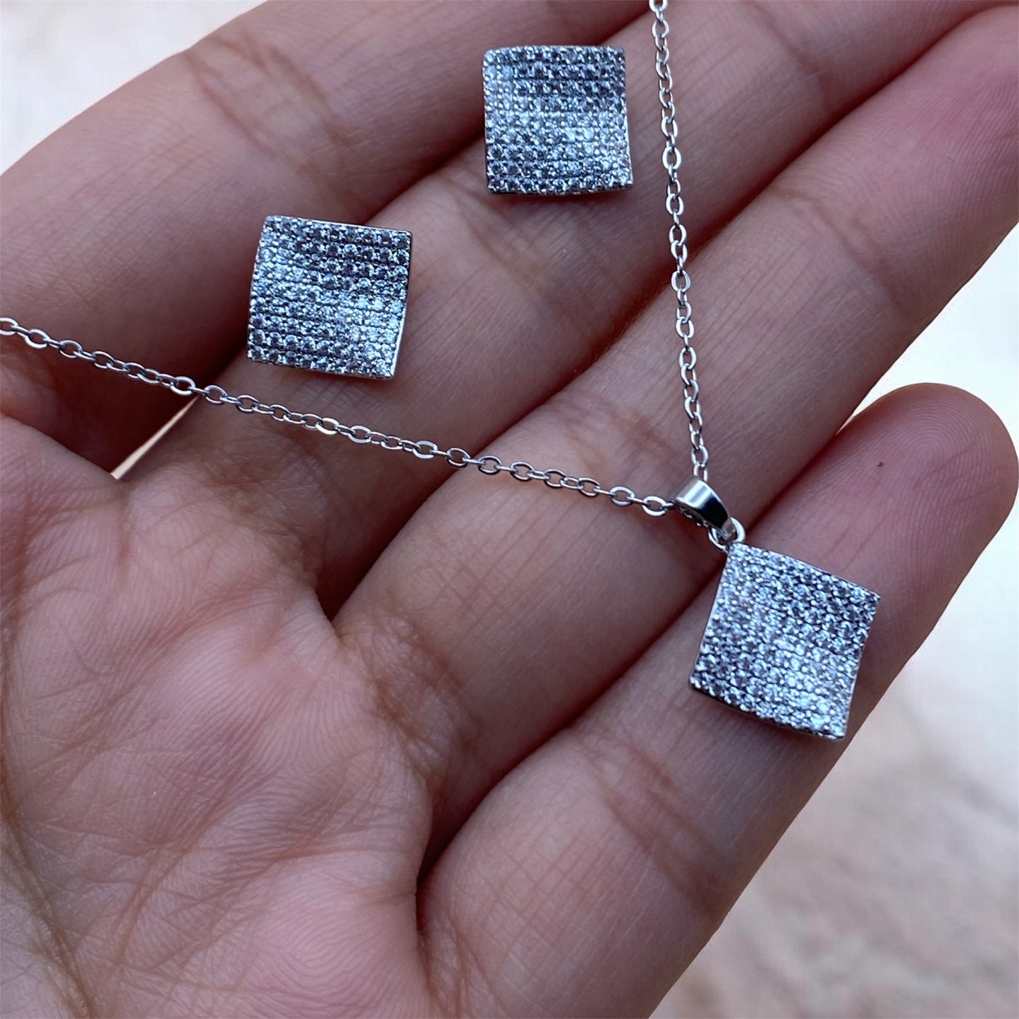 Square Crystal Pendant Set