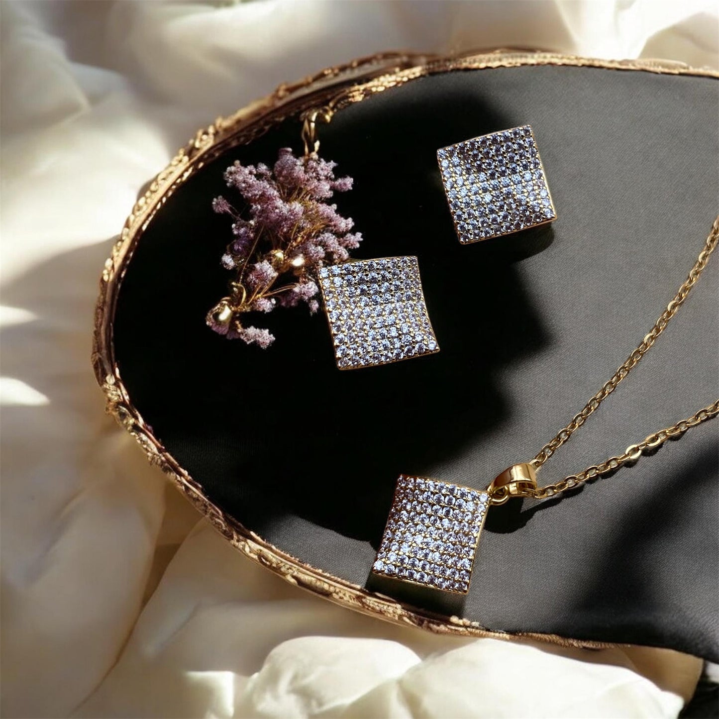 Square Crystal Pendant Set