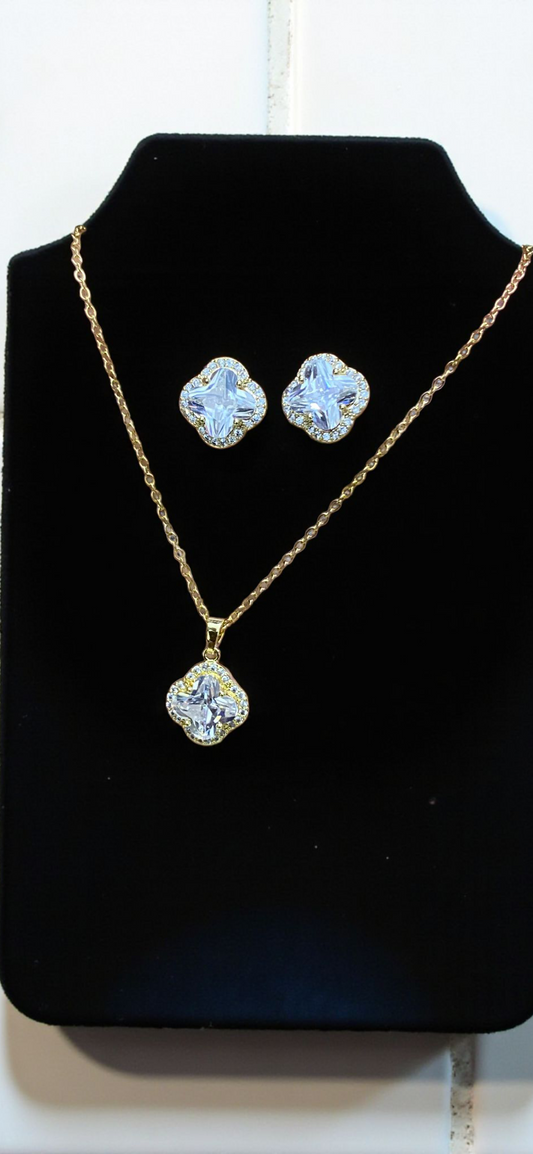 Crystal Bloom Pendant Set – Gold Finish