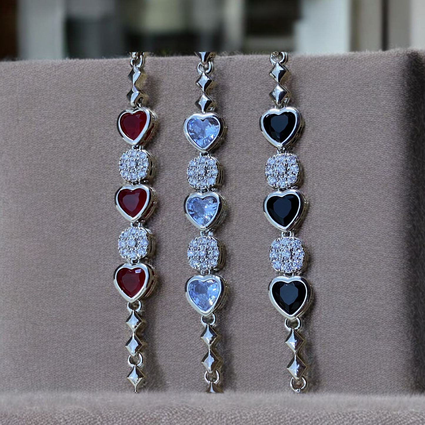 Radiant Heart Charm Bracelet – Red | Blue | Black