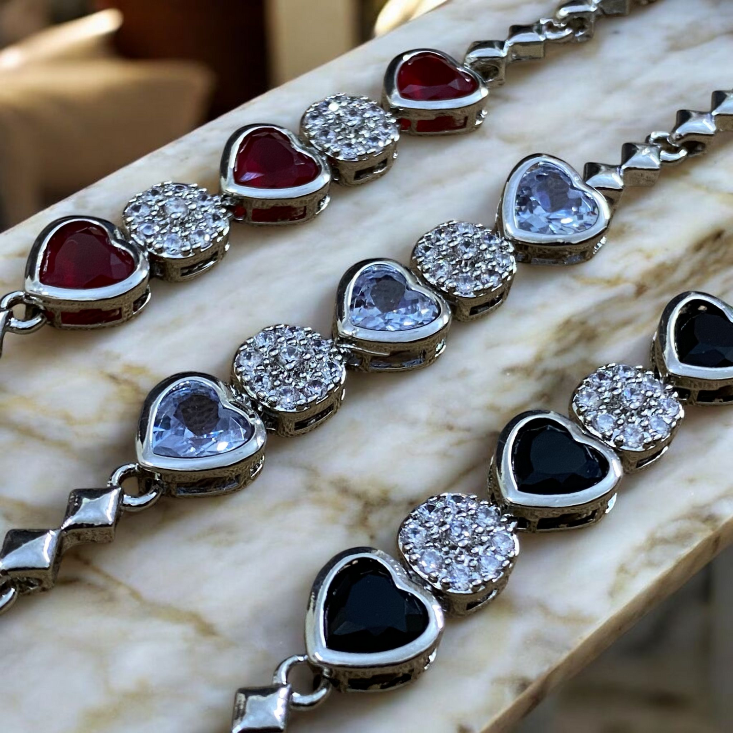 Radiant Heart Charm Bracelet – Red | Blue | Black