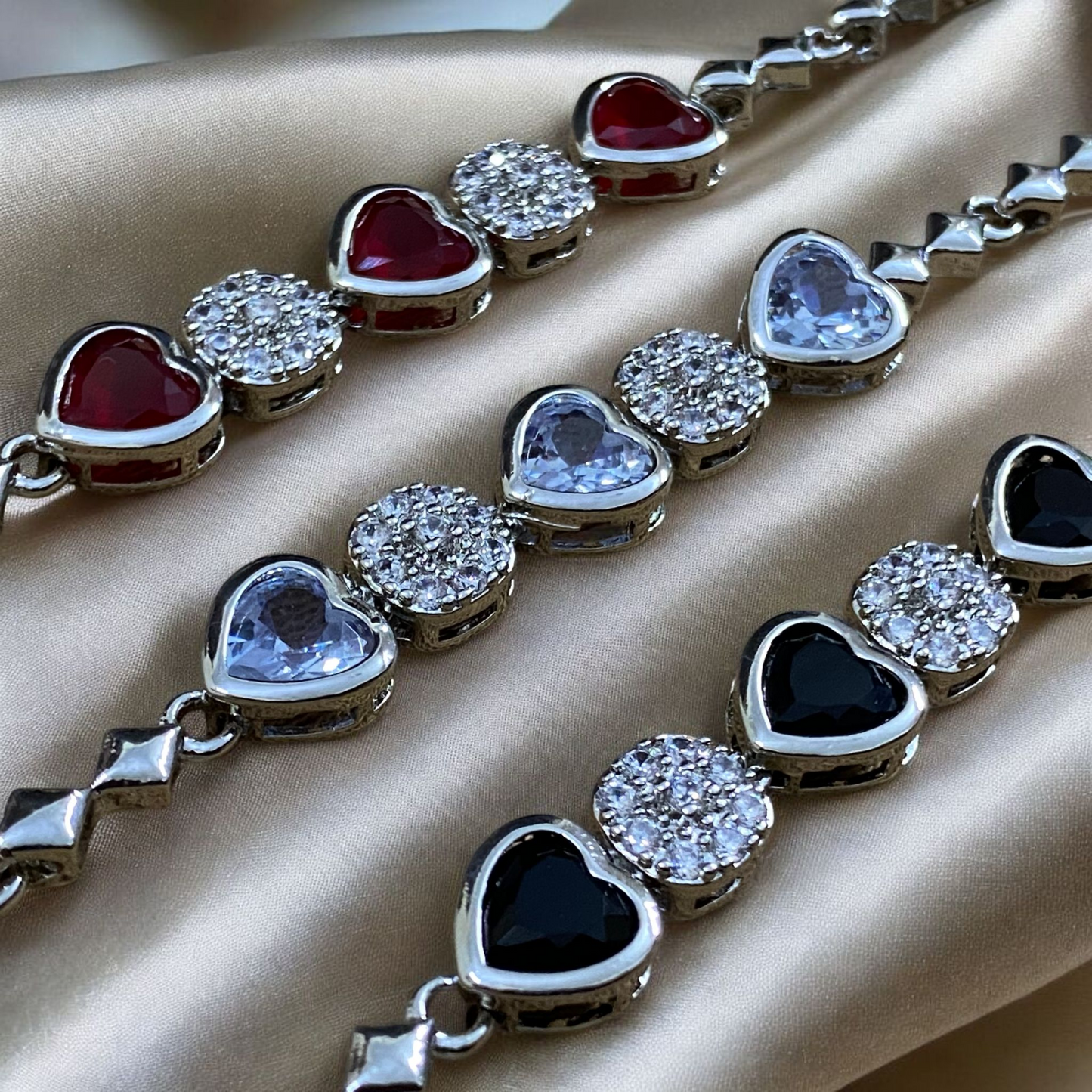 Radiant Heart Charm Bracelet – Red | Blue | Black