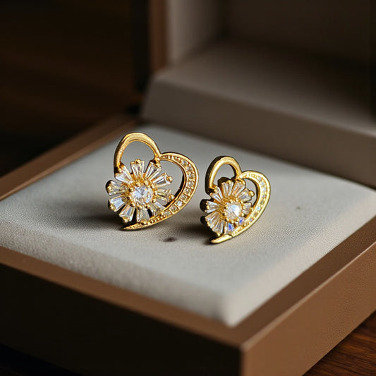 Golden Bloom Hearts Studs