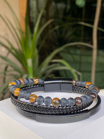 Men’s Triple-Layer Beaded  Bracelet