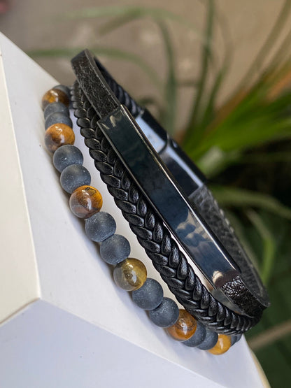 Men’s Triple-Layer Beaded  Bracelet