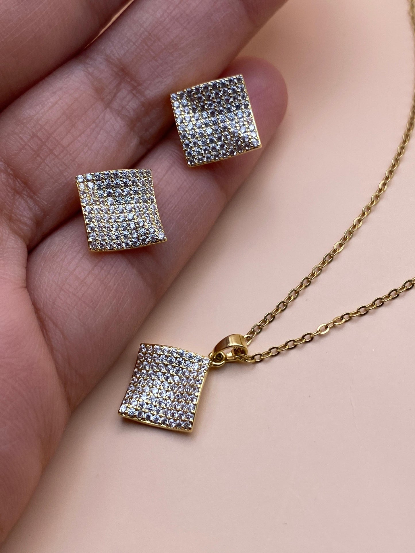 Square Crystal Pendant Set