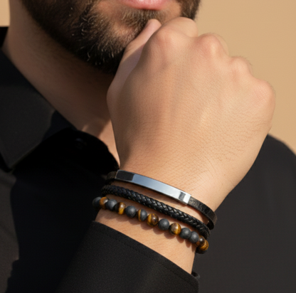 Men’s Triple-Layer Beaded  Bracelet