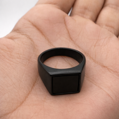 Black Stone Square Signet Ring