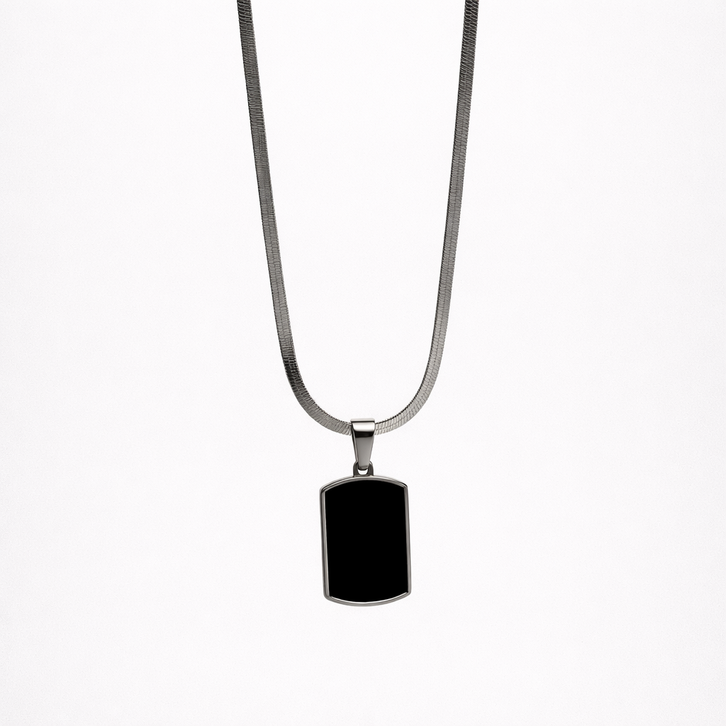 Men's Black Tag Pendant (Silver)