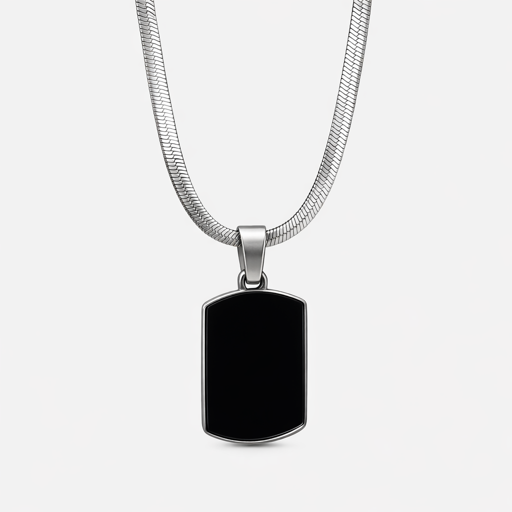 Men's Black Tag Pendant (Silver)