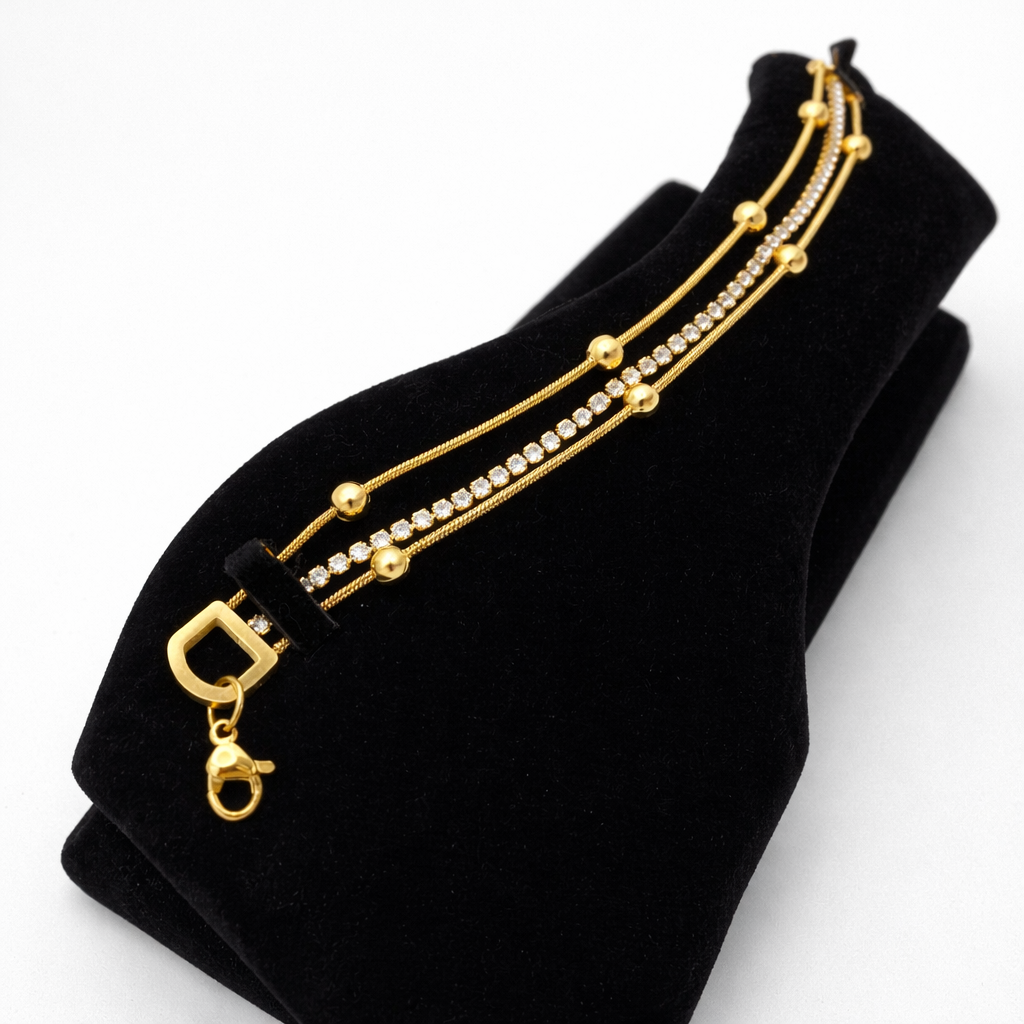 Golden Layered Crystal Chain Bracelet
