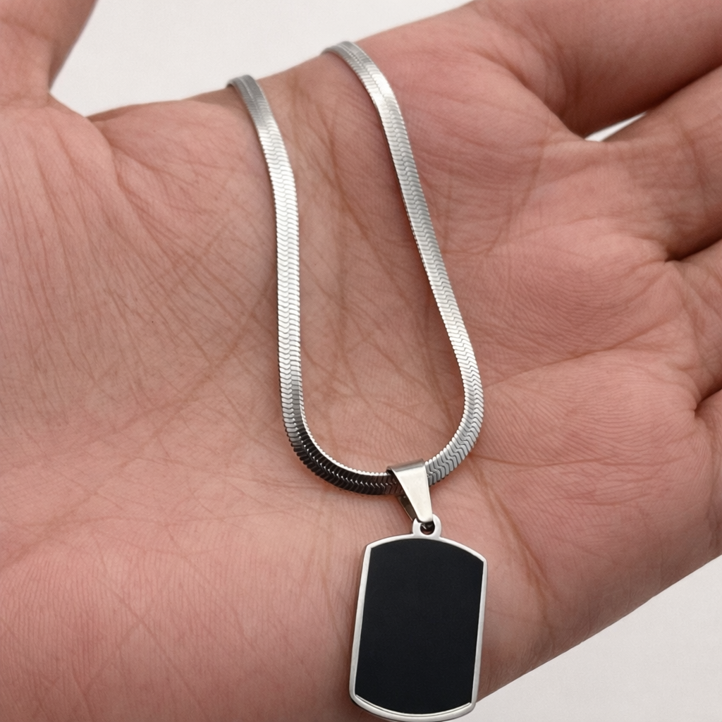 Men's Black Tag Pendant (Silver)