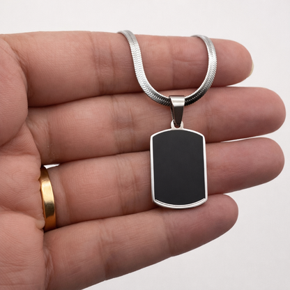 Men's Black Tag Pendant (Silver)
