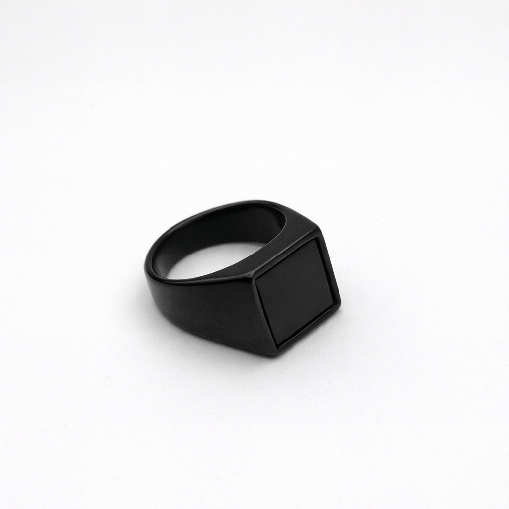 Black Stone Square Signet Ring