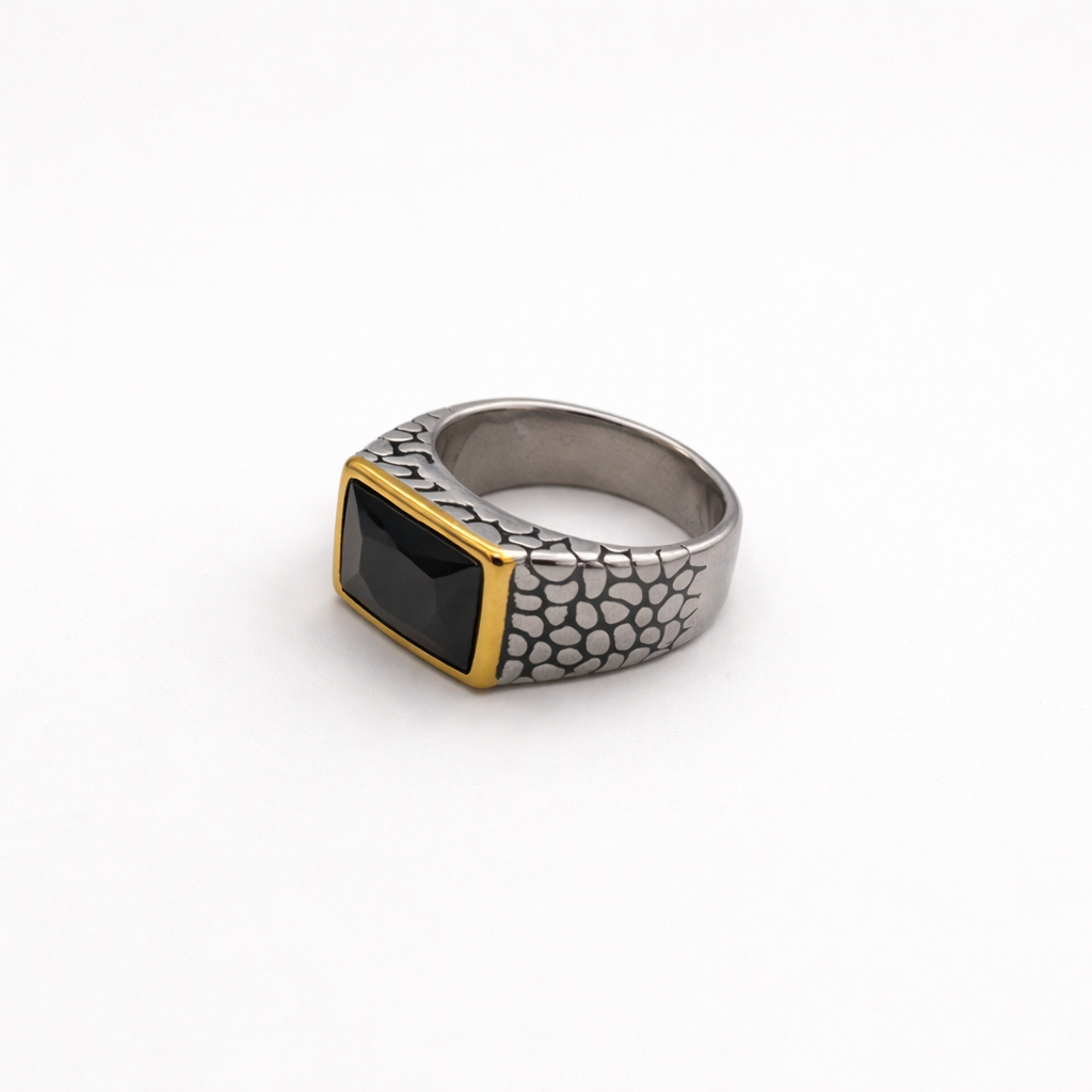 Black Stone Gold Edge Signet Ring