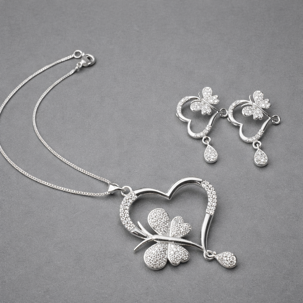 Butterfly Heart Pendant Set