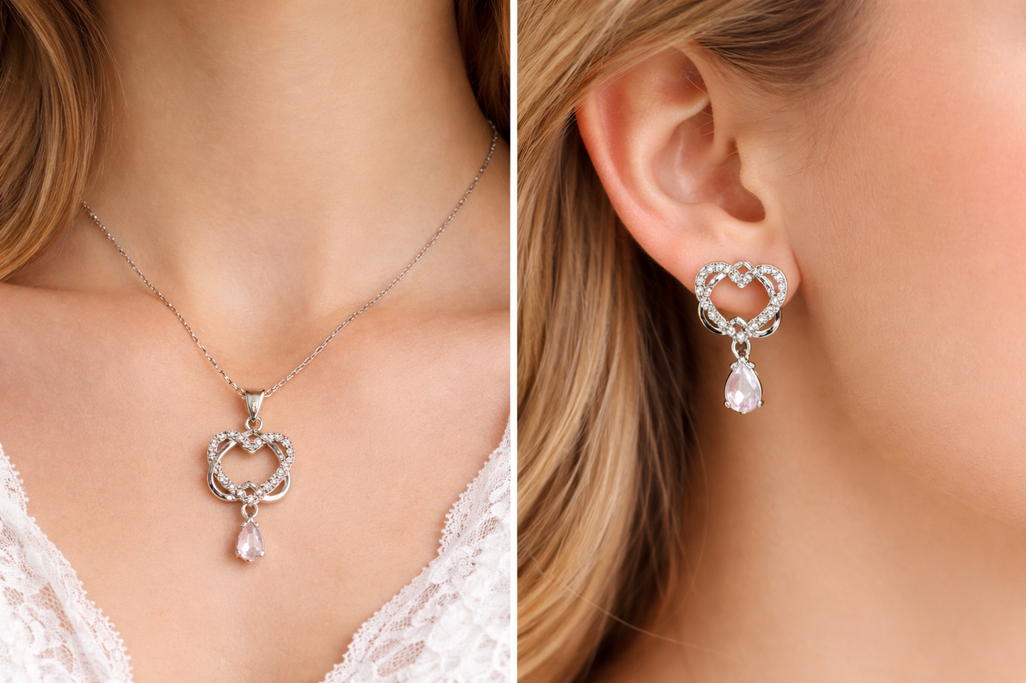 Crystal Dewdrop Heart Set