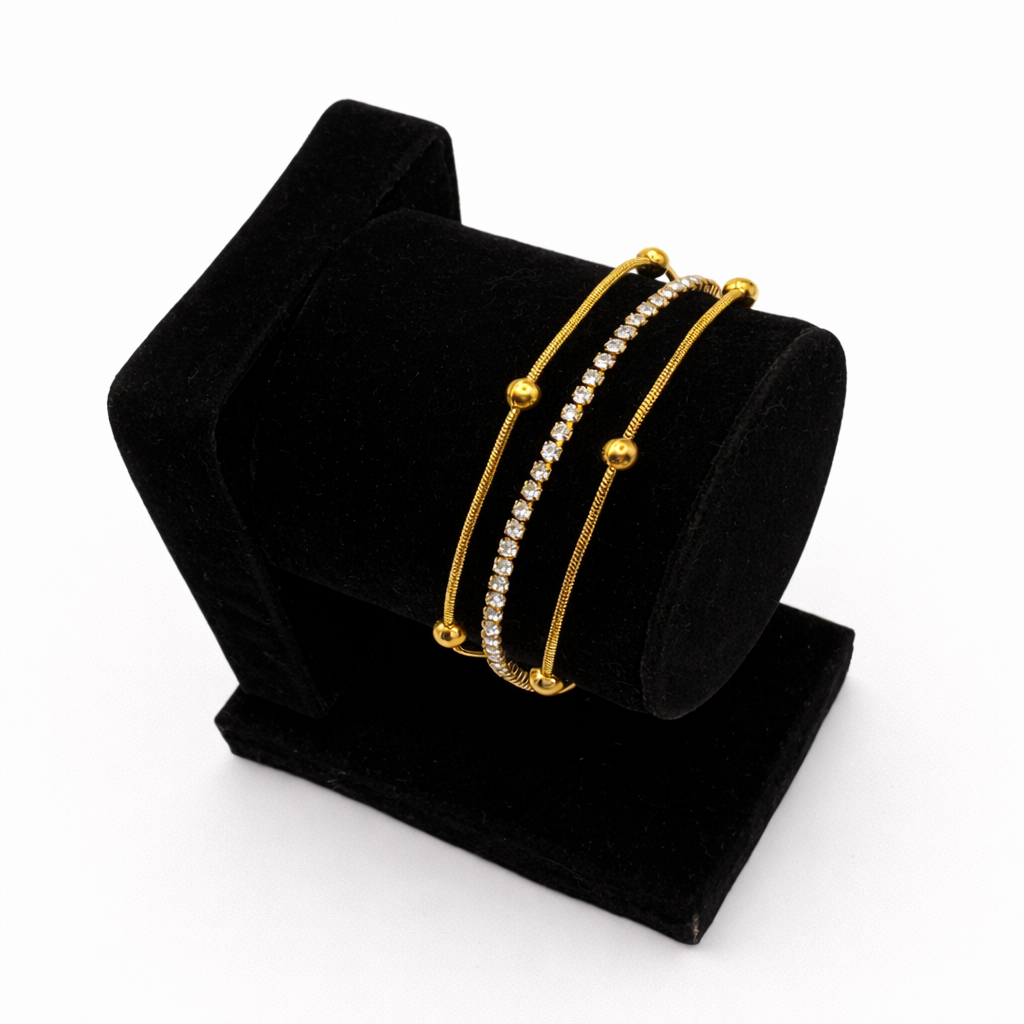 Golden Layered Crystal Chain Bracelet