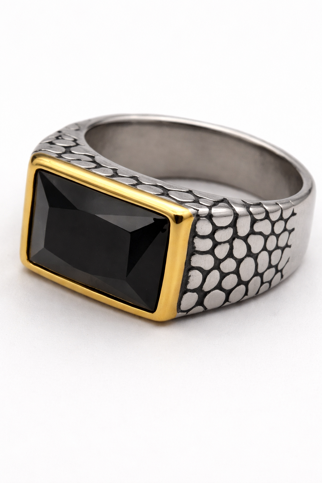 Black Stone Gold Edge Signet Ring