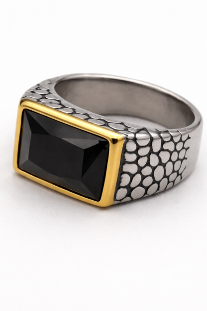Black Stone Gold Edge Signet Ring