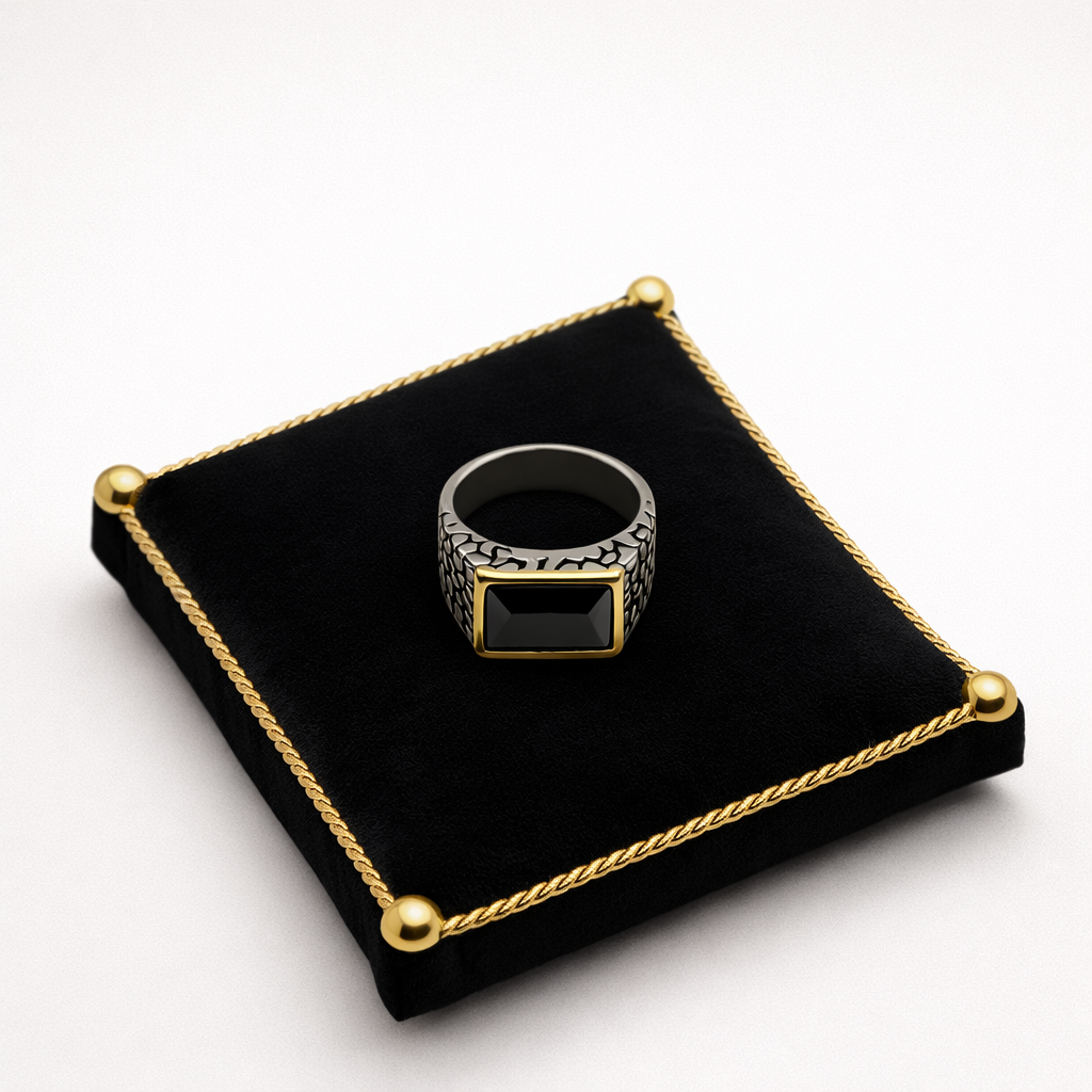 Black Stone Gold Edge Signet Ring