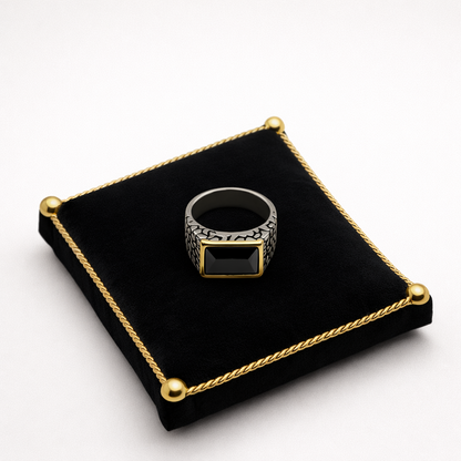 Black Stone Gold Edge Signet Ring