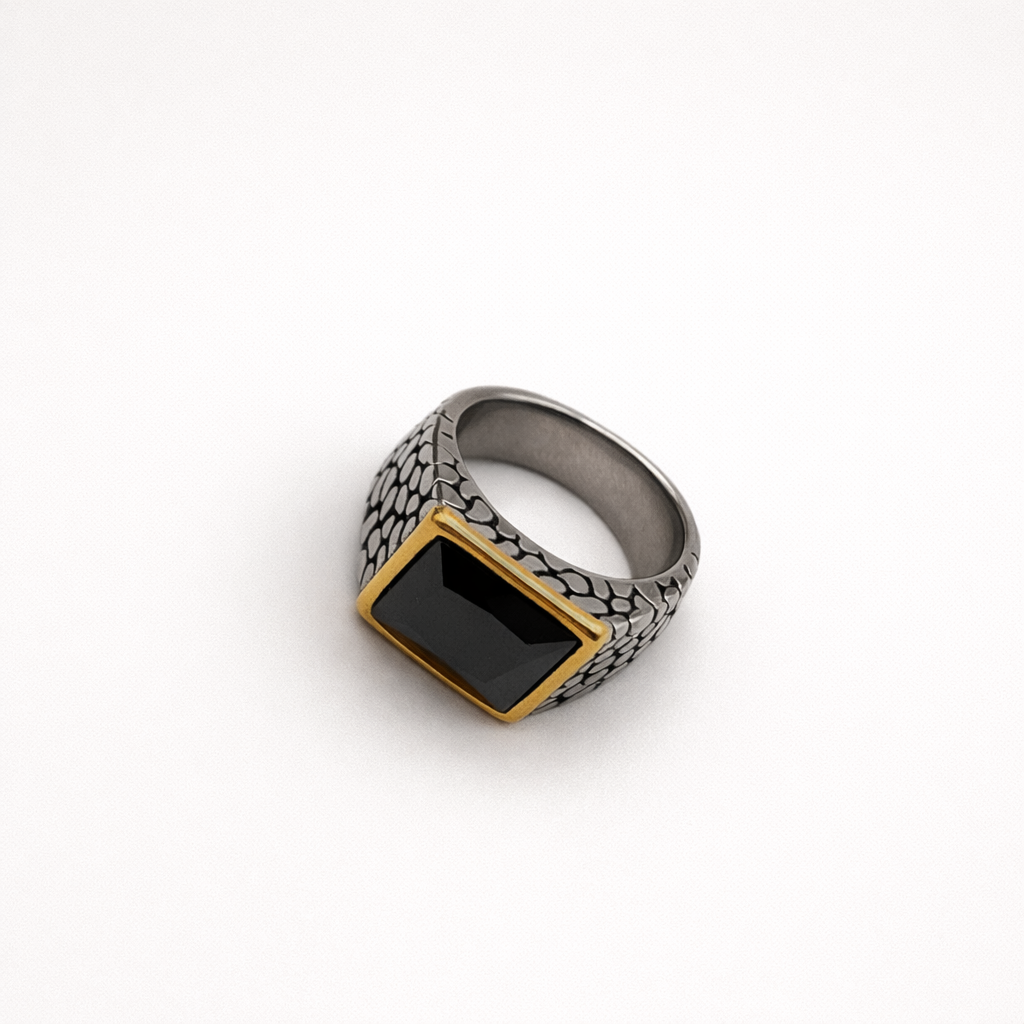 Black Stone Gold Edge Signet Ring