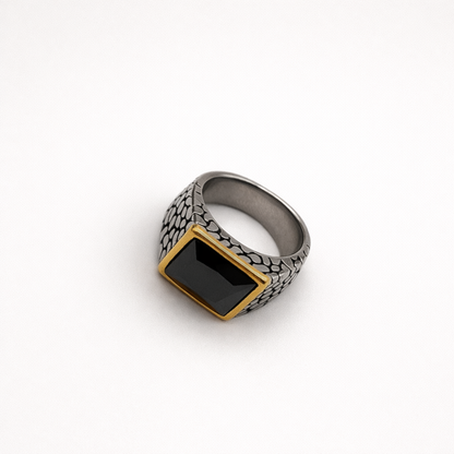 Black Stone Gold Edge Signet Ring
