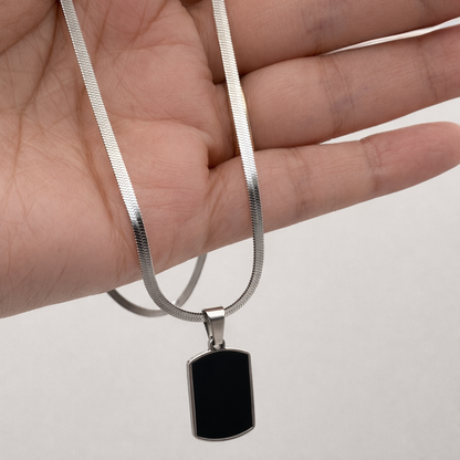 Men's Black Tag Pendant (Silver)