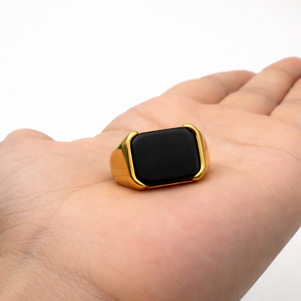 Gold Ring with Black Stone