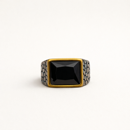 Black Stone Gold Edge Signet Ring