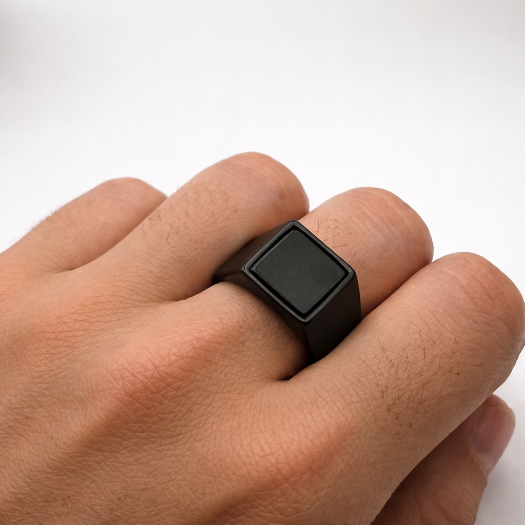 Black Stone Square Signet Ring
